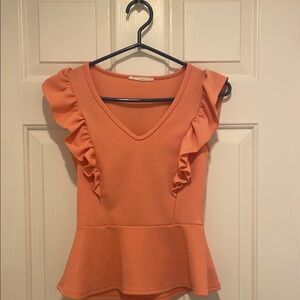 Women's Ruffled V-Neck Peplum Top - Coral